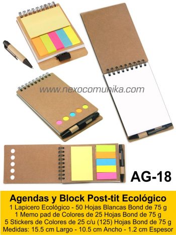 Agendas y Block Post-tit Ecológico 18 - Nexo Comunika SAC