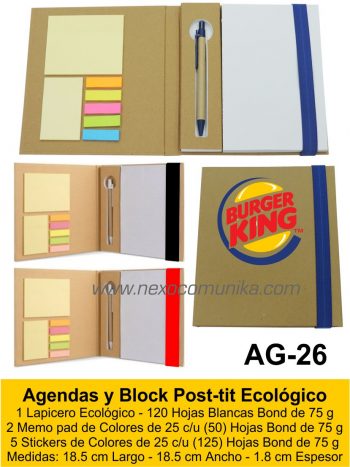 Agendas y Block Post-tit Ecológico 26 - Nexo Comunika SAC